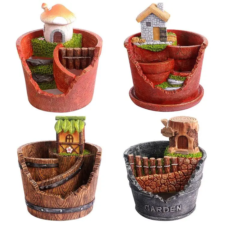 

Fairy Garden Micro Landscape Micro Landscape Plant Pot Home Succulent Planter House Miniature Home Decoration Resin Flowerpot