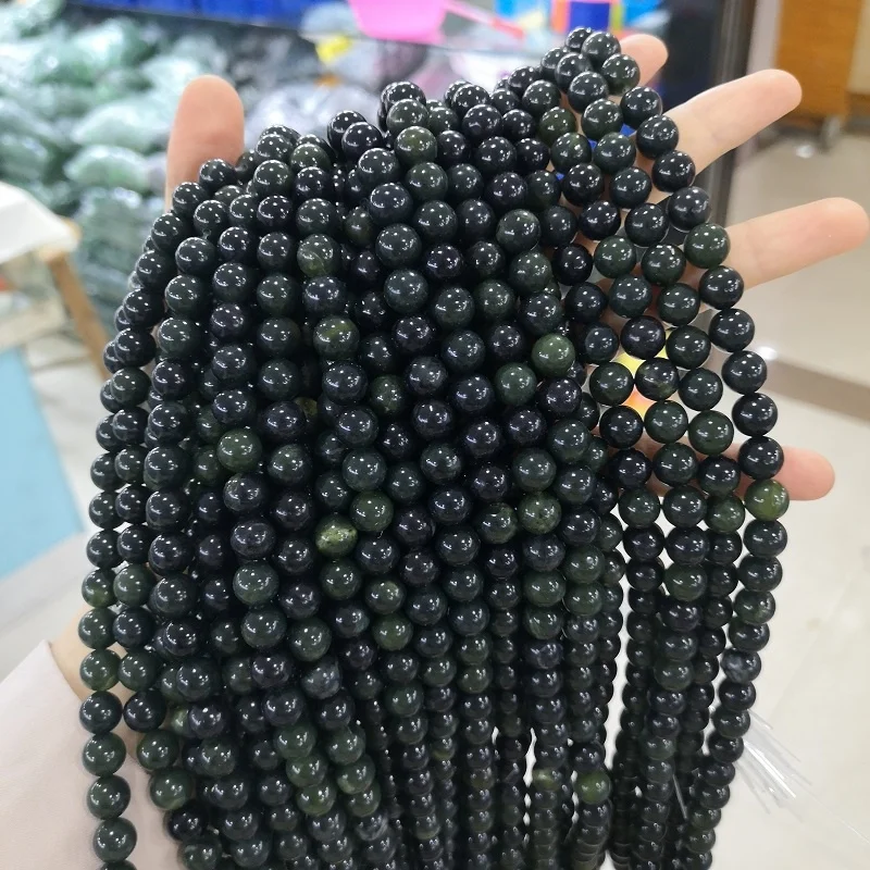 

Wholesale Fashion Jewelry Making Beads Natural Polish Black Green Nephrite Jade Gemstone Loose Beads 15.5"