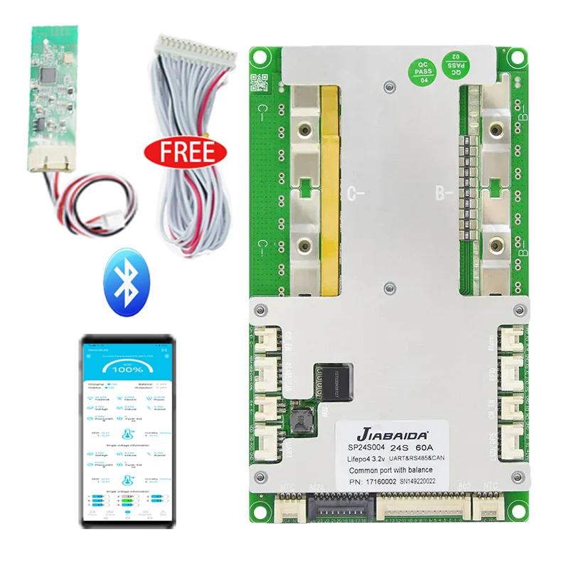 

JBD 8S-24S Battery Management System 8S 24V 16S 48V 20S 60V 24S 72V LiFePO4 Li-ion 40A-200A BMS with 485 CAN Buzzer Data save