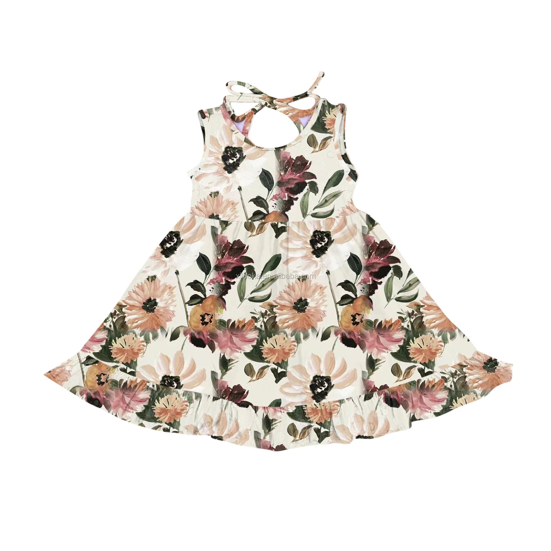 

High Quality Girl Boutique Clothing Sleeveless Children Floral Dress, Picture