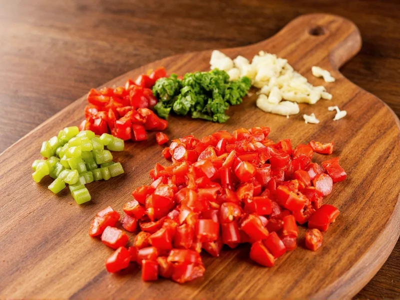 Chopped chilli ingredients arranged on wooden cutting board