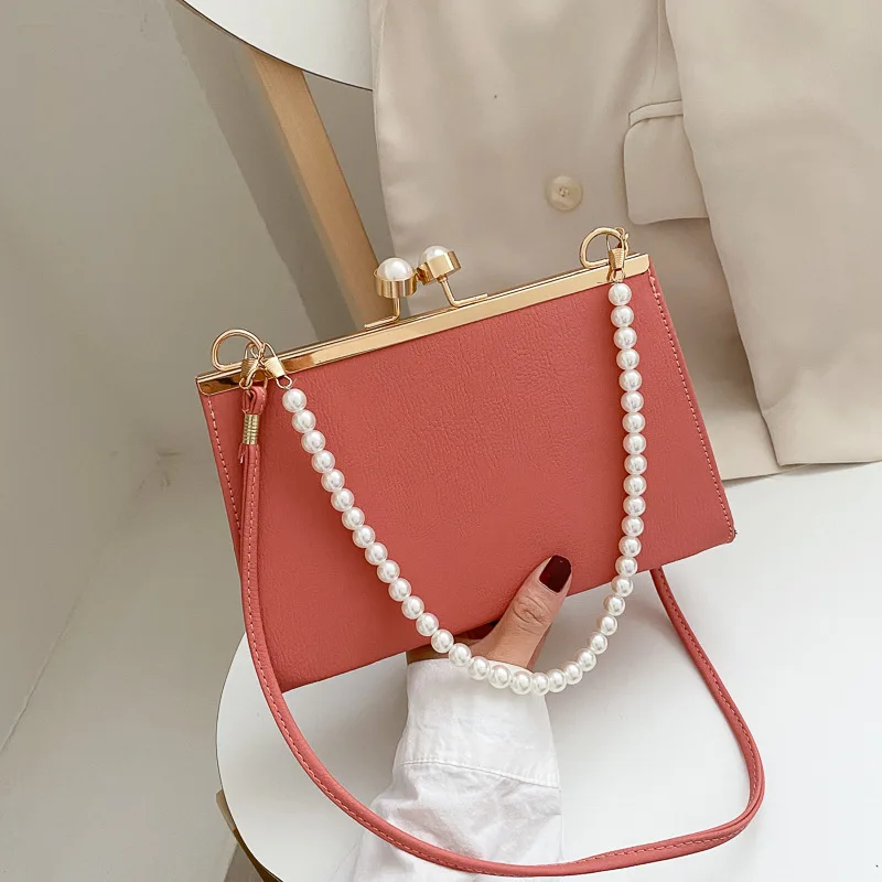 

New Fashion Spring Summer Trendy Bags Luxury Women Handbags Crossbody Ladies Shoulder Bag With Pearls Handle, Yellow,purple,black,rose red