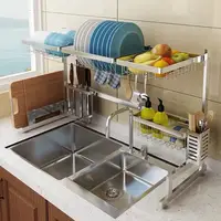 

The Bestselling Silver Kitchen Stainless Steel Dish Rack is Mounted Over the Sink By the Kitchen Organizer