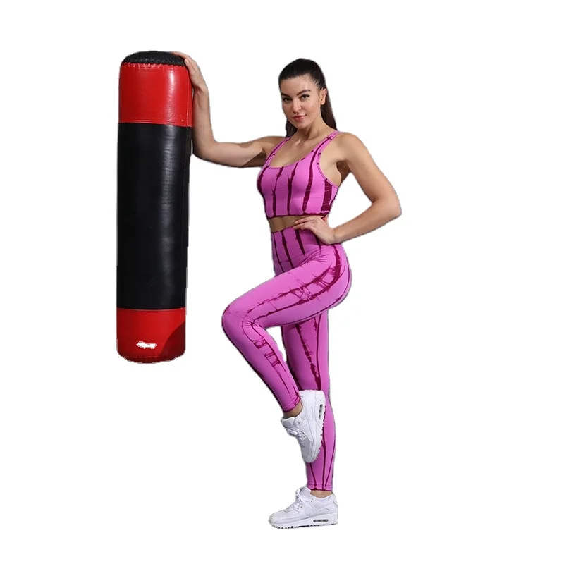 

BBZH080B Bright pink Female sexy cross sling sportswear suit boxing sports fitness clothing casual high elastic yoga set