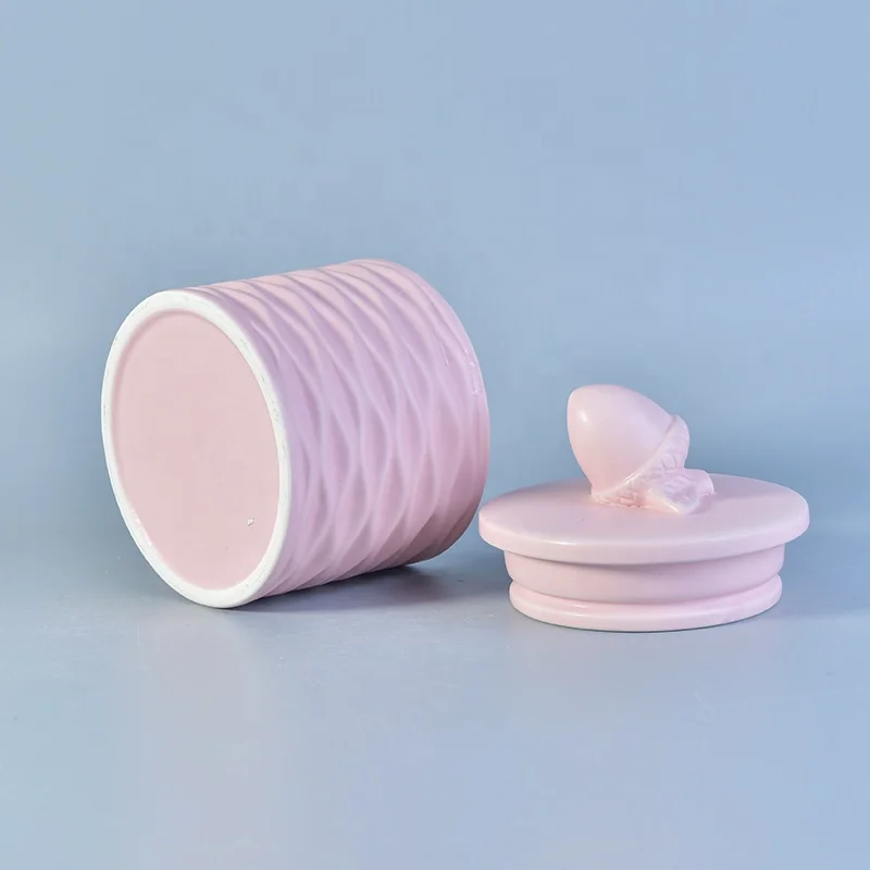 Unique Embossed Candle Container Ceramic With Lids