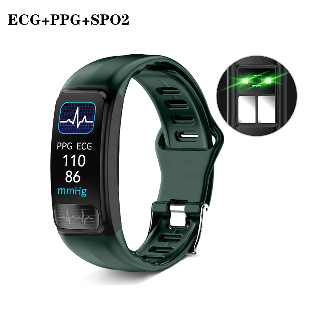 

Original Factory Good Quality P12 ECG PPG SPO2 Monitoring Multi Function Fitness Smart Band, Black, blue, red, green