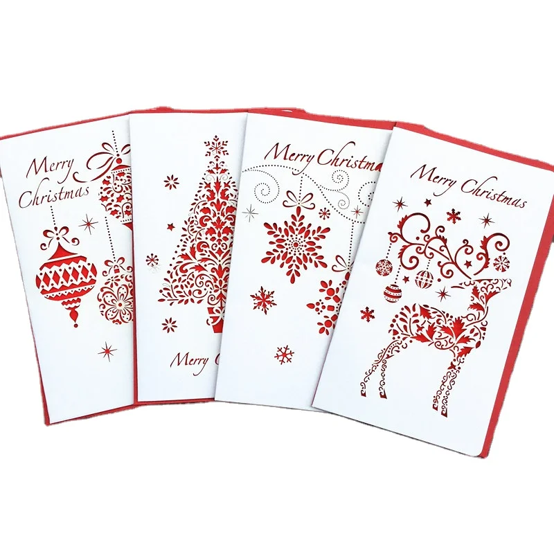 

Ready to Ship 4 designs one set Gift Cards Laser Cut Christmas Cards with Envelope merry christmas cards