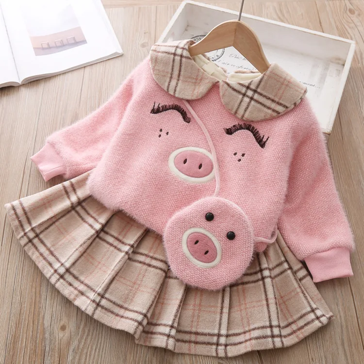 

KBE94044 Kids clothes winter girls sweater dress set for girls skirts new fashion woolen skirt children wear clothing