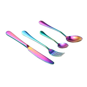 Image of PVD Silver Rainbow 4PCS Stainless Steel Cutlery Flatware Set