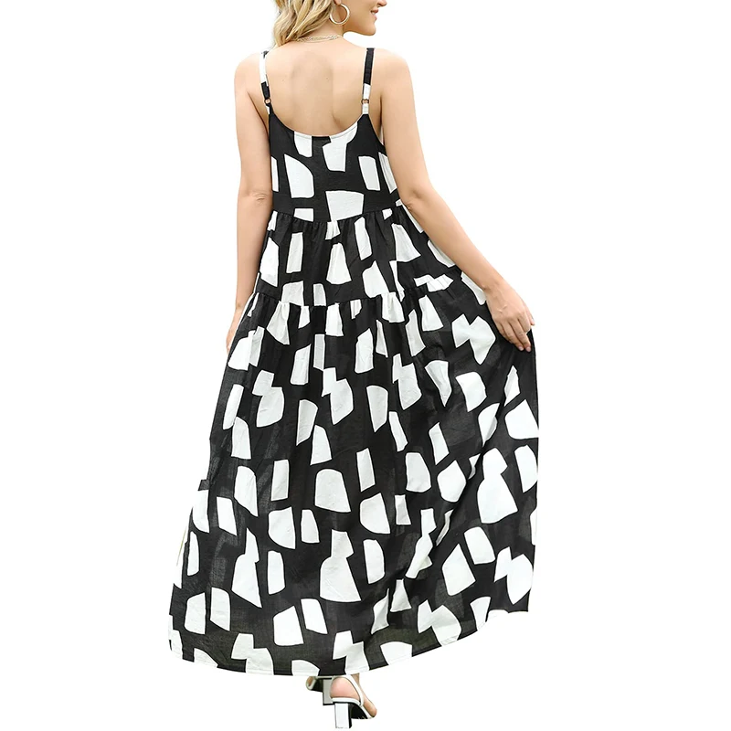 

Spring Summer Sexy Sleeveless Loose Dresses Pleated Spaghetti Strap Long Gown Party Women Maxi Casual Dress, Customized color