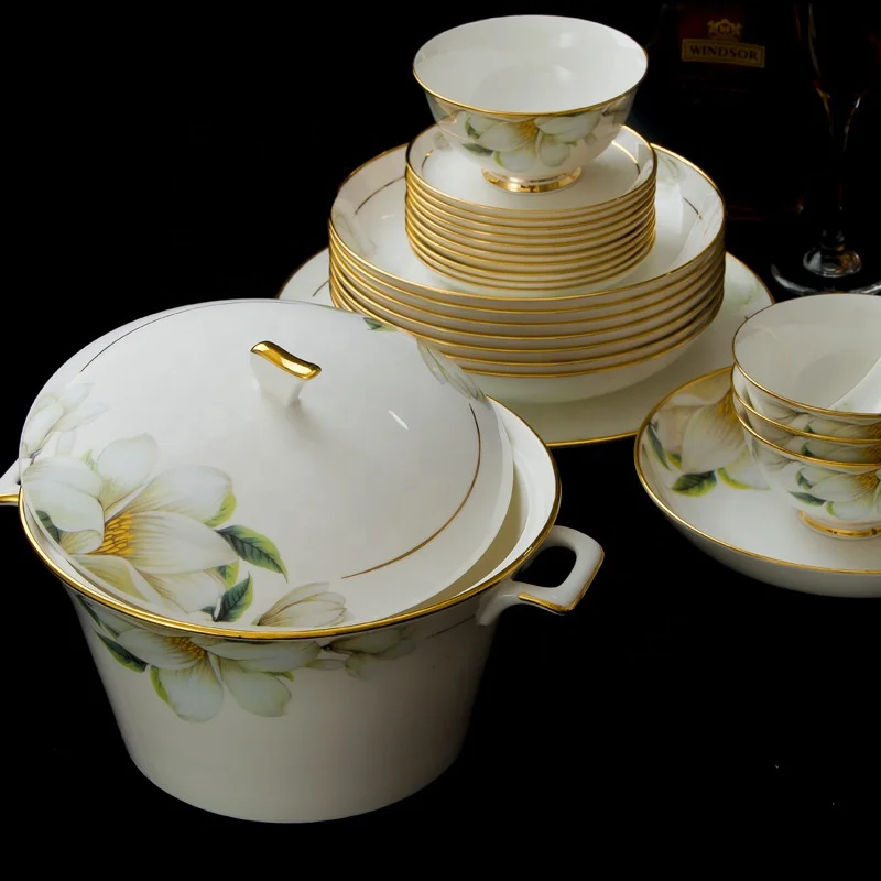 

Wholesale Kitchen Utensils bone china tableware 60 pieces ceramic plate bowl set porcelain dinnerwares sets