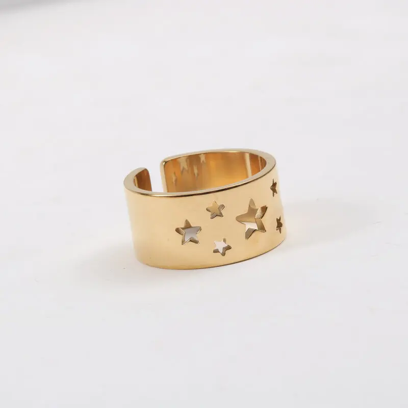 

High Quality18K Gold Plated Star Pave Rings Wide Band Ring for Women Gold Stainless Steel Ring