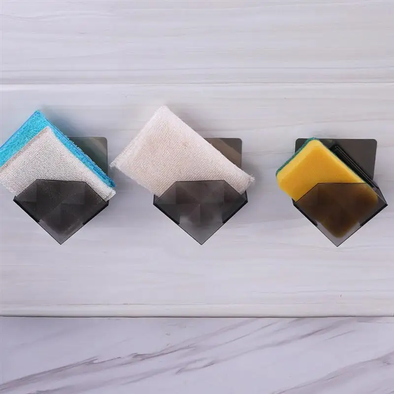

Sponge Holder Durable Wall-mounted Self-adhesive Plastic Sink Caddy Drain Rack Scouring Pad Organizer for Bathroom Kitchen