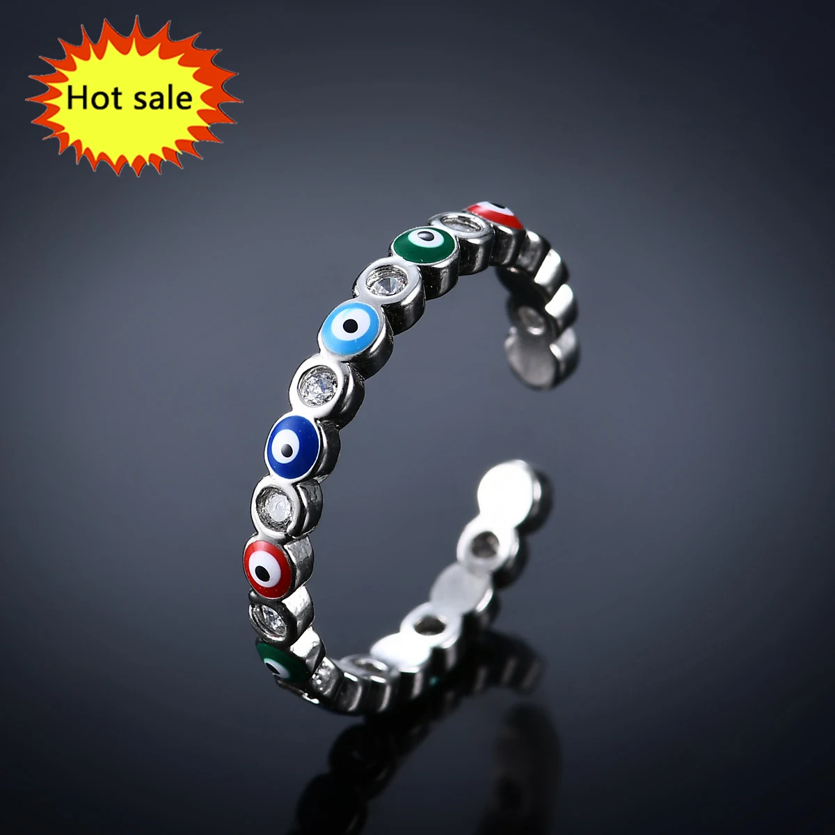 

Fashion Hot Sale Latest Simple Design Rainbow Turkish evil eye Rings Open Adjustable Mens enamel rings jewelry