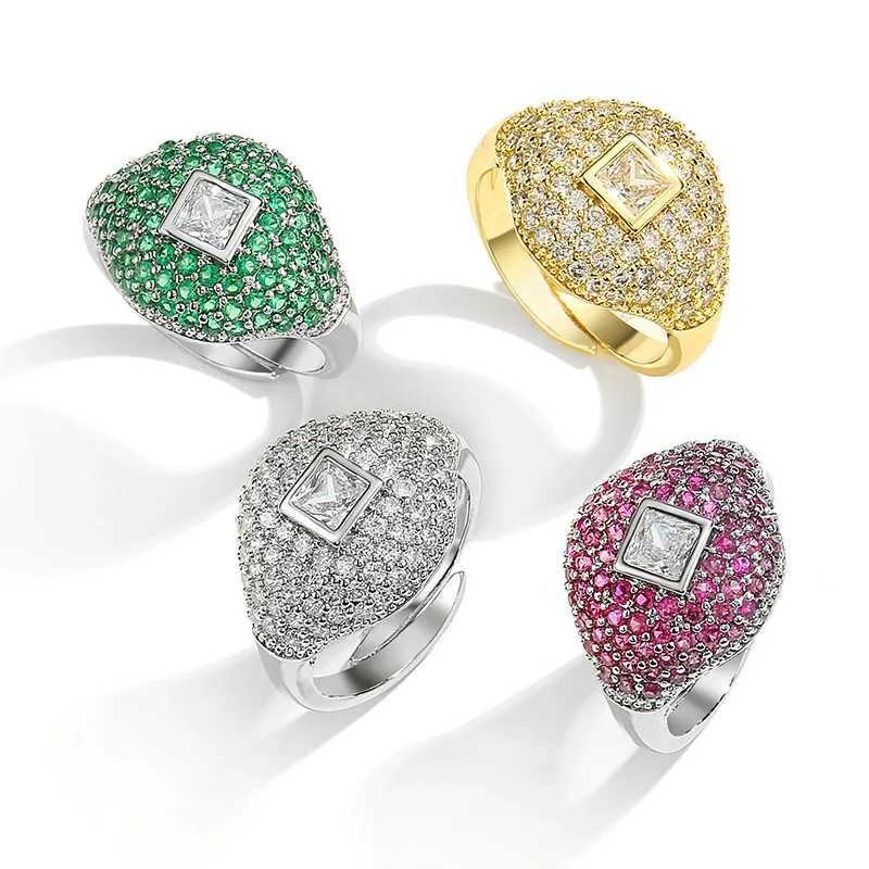 

High Quality Design Full Diamond Light Luxury Ring Environmentally Friendly Copper Plated Real Gold Tail Ring, As picture