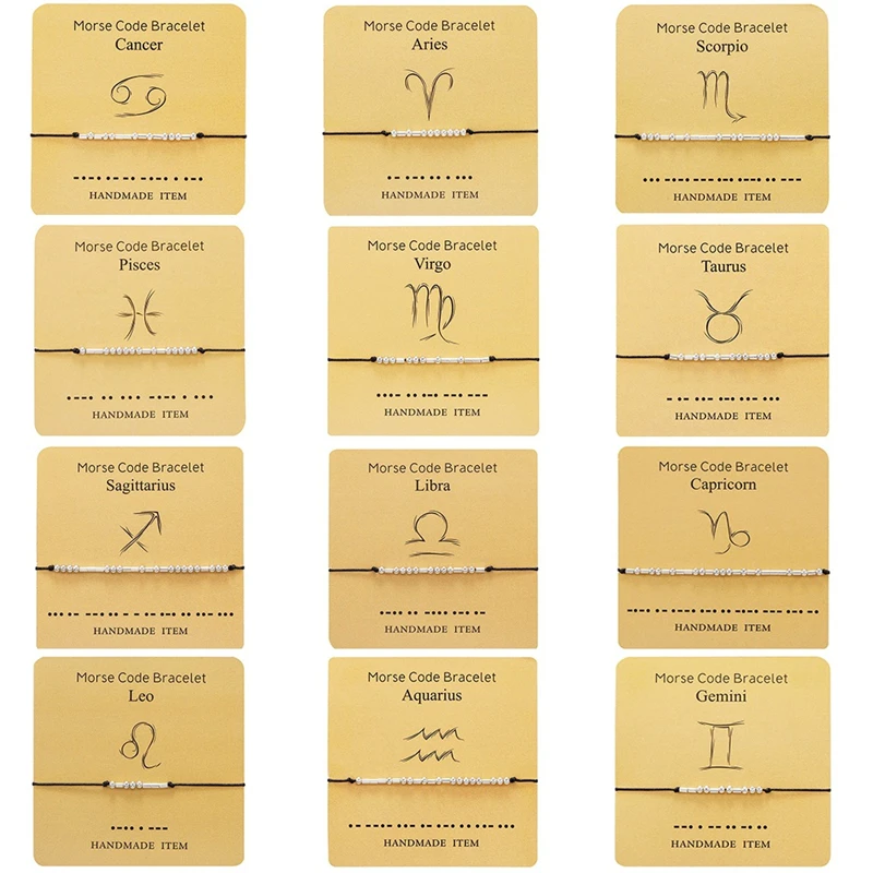 

DIY Handmade Item Morse Code 12 Zodiac Card Bracelet, As picture