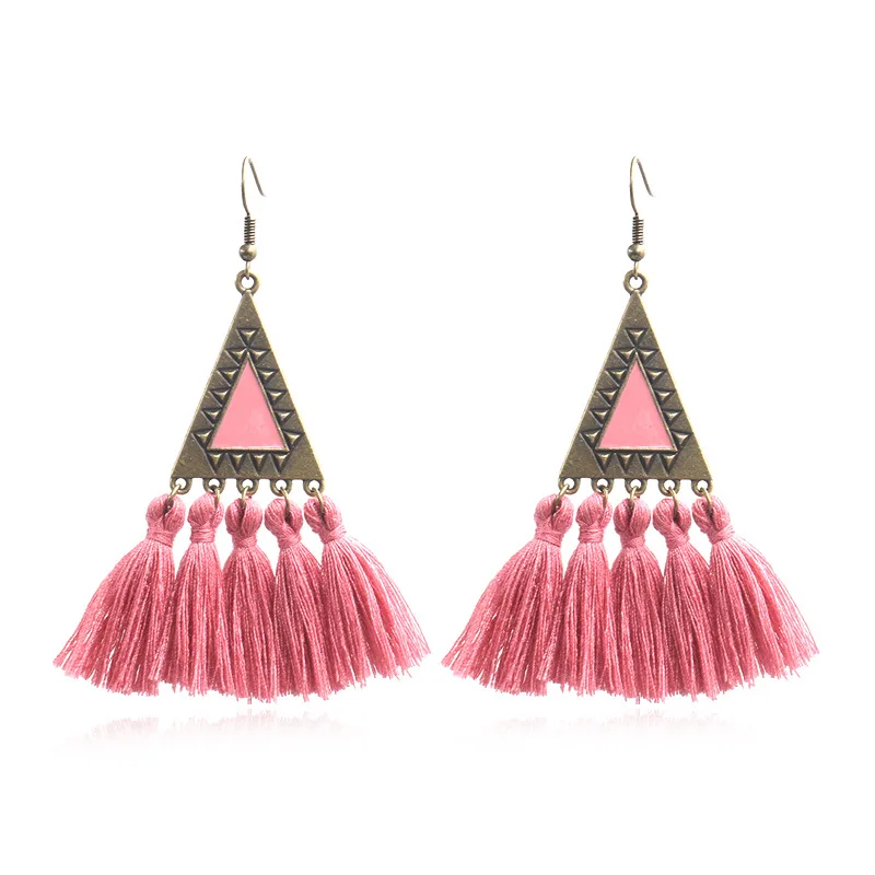 

New Fashion Long Tassel Earrings Jewelry Women Wedding triangle Vintage Ethnic fringed Drop Earrings