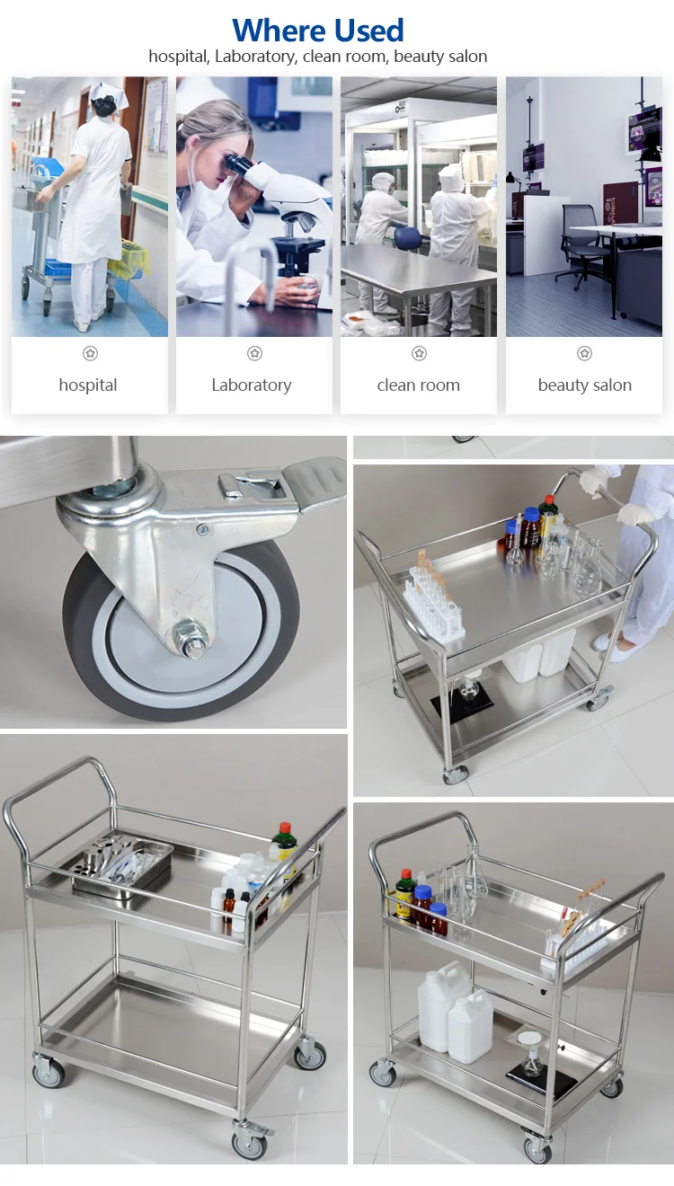 operating room stainless steel medical cart dental instruments hospital trolley