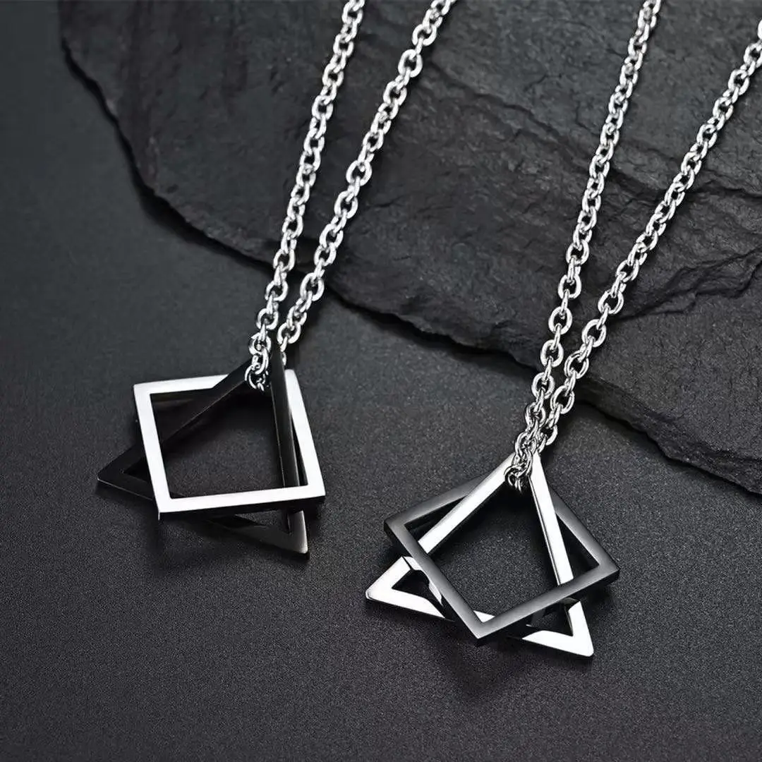

Creative Geometric Square Combination Stainless Steel Necklace Hip Hop Couple Pendant Necklace