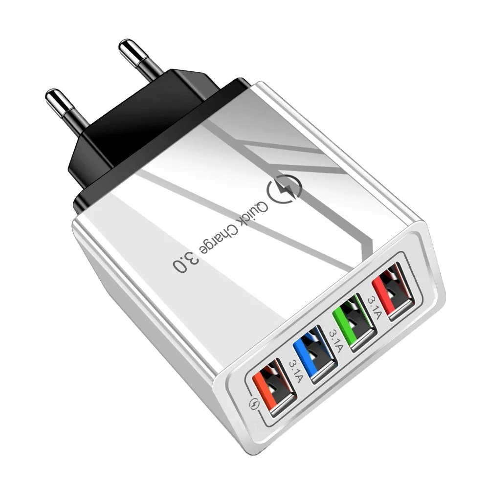 

Wall Charger Multi Ports color For Mobile Smartphone 4 Usb Wall Charger, Black red blue orange grey