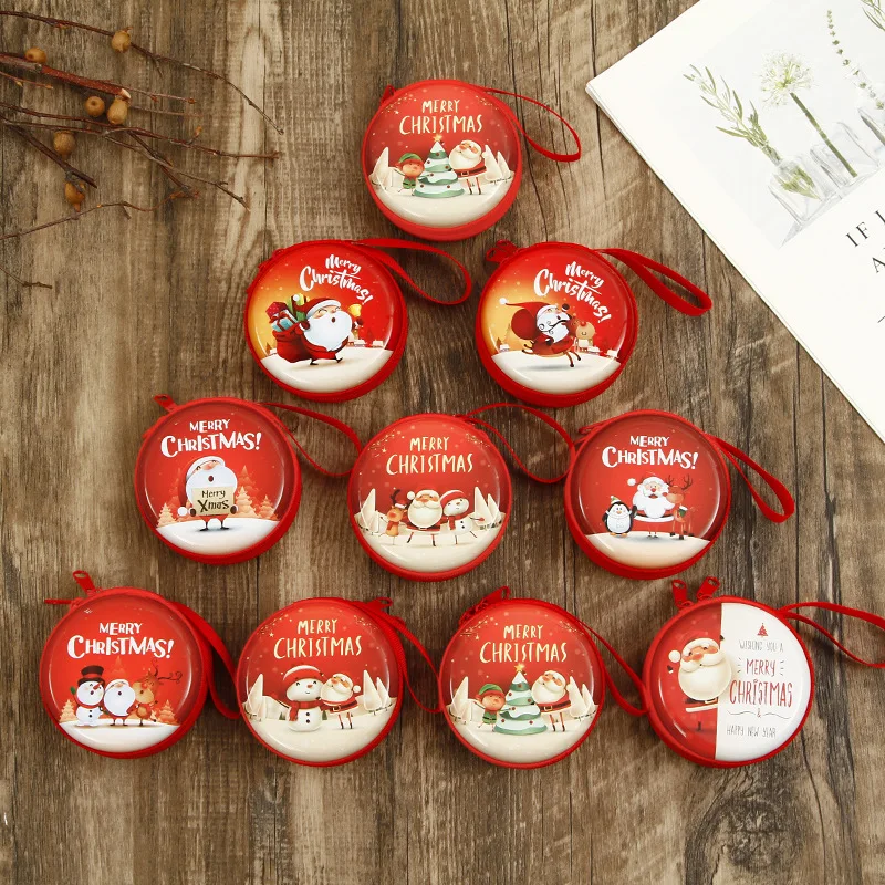 

Wholesale Global round Christmas Mini Bag Cute Cartoon Santa Claus Wallet Earphone coin Box for Children