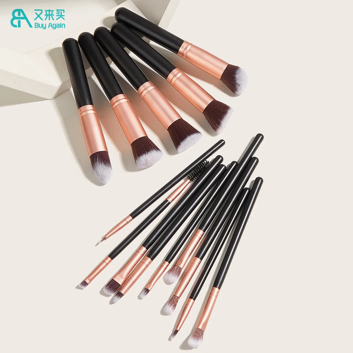 

tocador par maquillaj professional private label cosmetic custom logo 14 pcs rose gold black makeup brush set