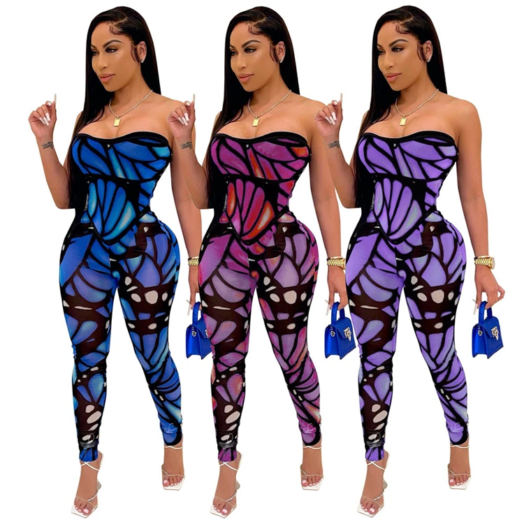 

L06931 wholesale printed bodycon off shoulder ladies one piece jumpsuit women Jumpsuit Women 2021, Picture shown