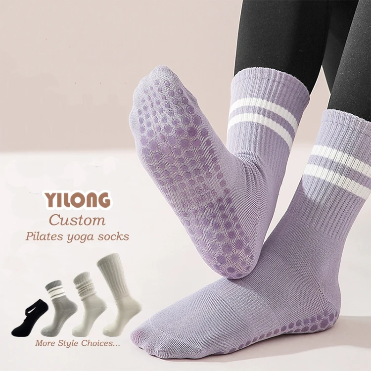 Yilong High Quality Transparent Letter Fuzzy Designer Cotton Sport Heating Anti Slip Women Pilates Non Slip Yoga Socks Custom
