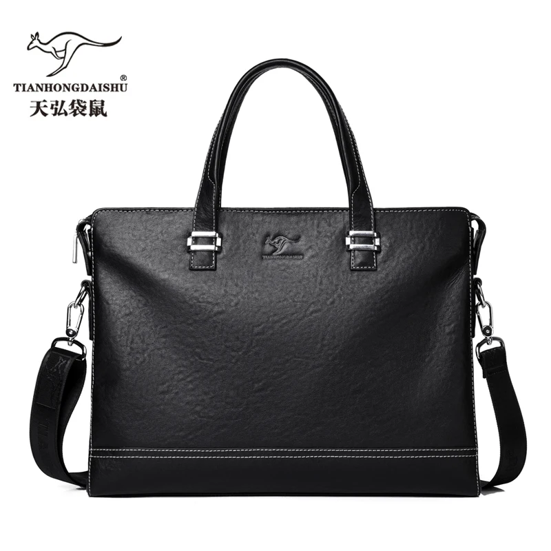 

Men's briefcase PU leather high-end casual handbag Fashion lawyer business bag support custom LOGO, Black