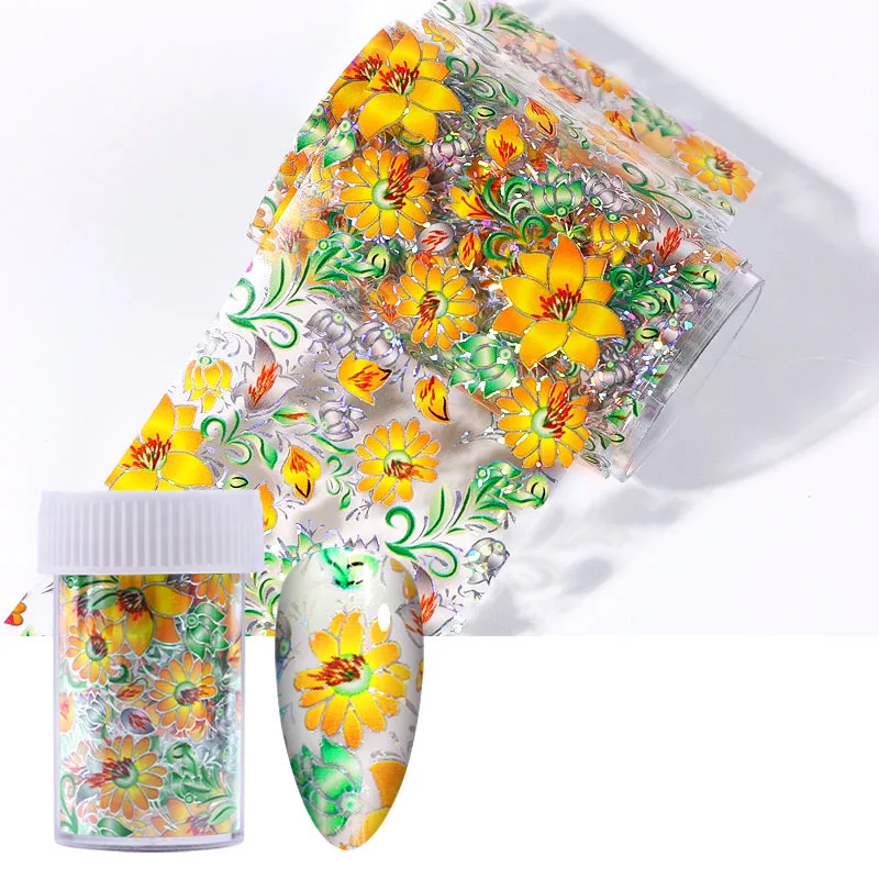 

Colorful Nail Transfer Foils Sunflower Plumage Snowflake Shell Leaf Design Holographic Nail Art Decals Decorations