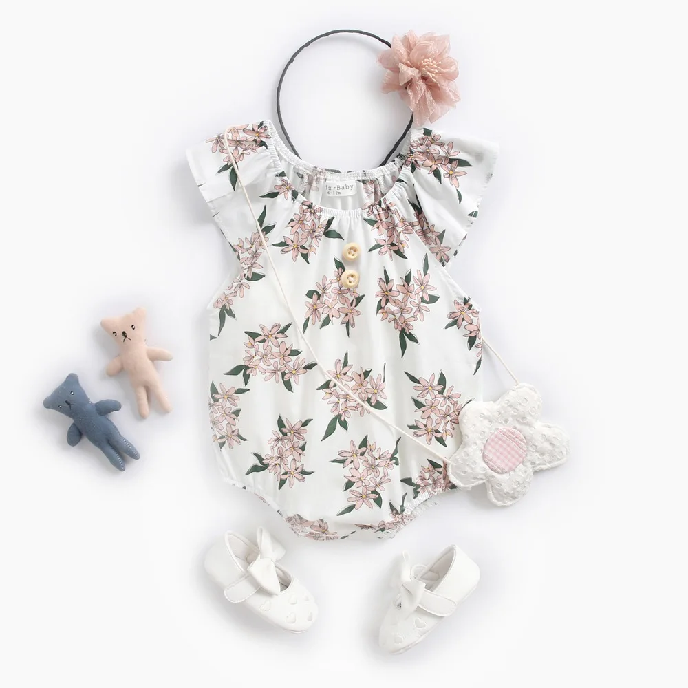 

Affordable backless onesie infant summer cute boutique bodysuit baby girl clothes short sleeve newborn floral romper