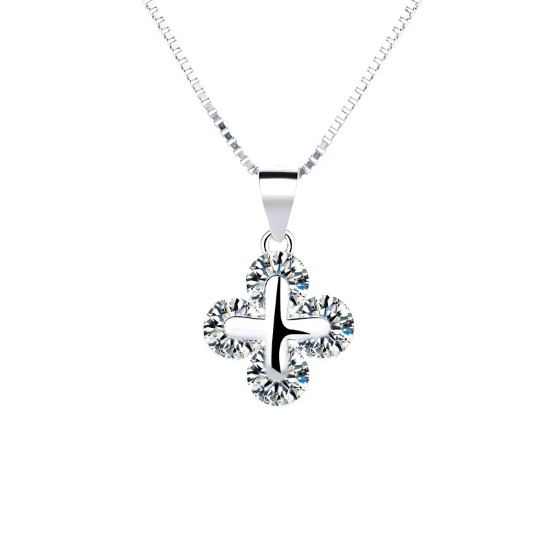 

Sweet Cross Clover Jewelry Zircon 925 Sterling Silver Custom Iced Out Pendant, White