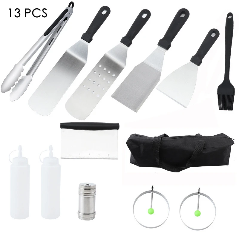 

X046 Camping Grilling BBQ Utensils Travel Hiking Easy Carrying Cooking Set Kitchen Accessories Stainless Steel BBQ Tools Set, Black