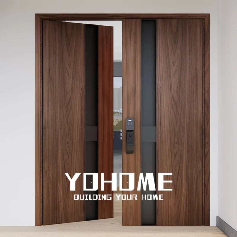 

China's top manufacturer aluminium wooden colour double villa door front double door house luxury exterior double doors