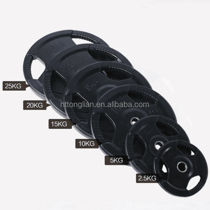 

Three Grips Rubber Coated Weightlifting Weight Plate With Competitive Price, Black