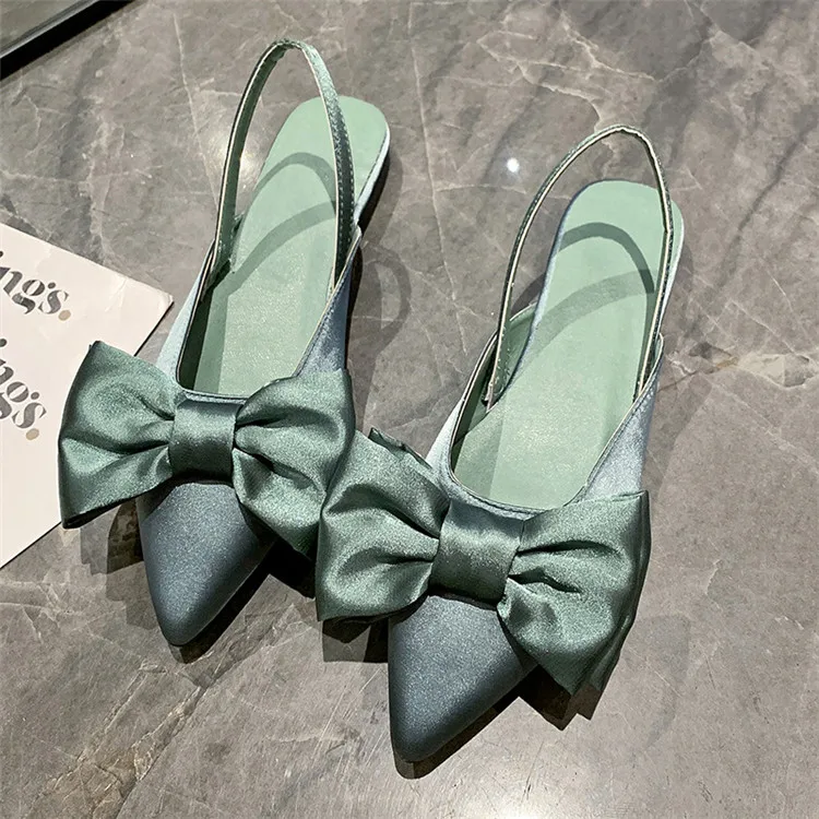 

Women's shoes 2021 summer new style silk bow sandals, Green, black, apricot