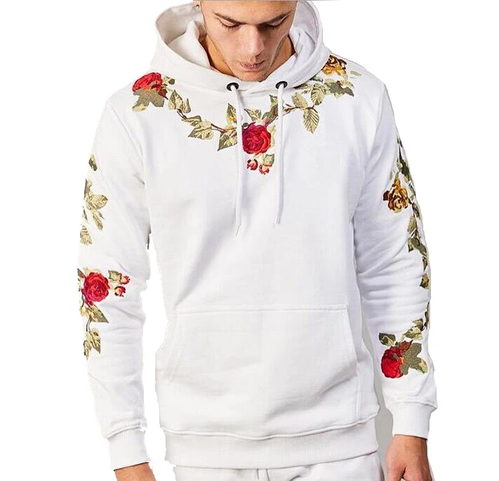 

Drop Shipping Hoodies Men Long Sleeve Warm Pullover Rose Floral Print Hooded Sweatshirt Male Hoodie Casual Sportswear Plus Size, Custom pantone color