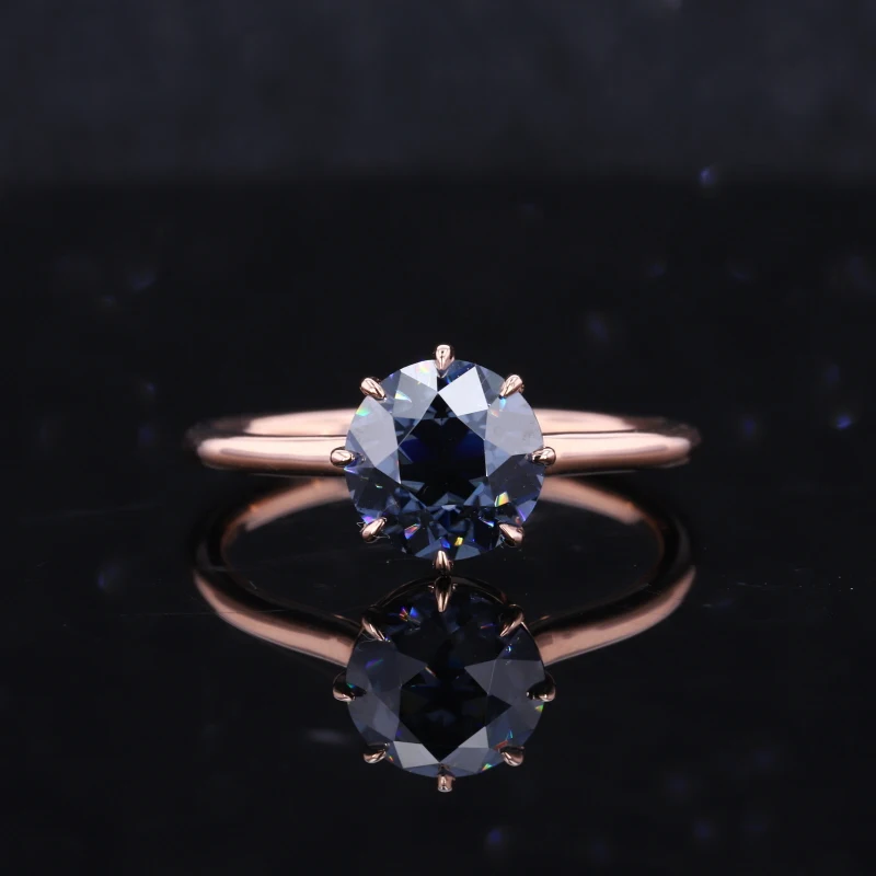 

Starsgem fashion jewelry round cut blue moissanite diamonds rose gold 14K ring for women