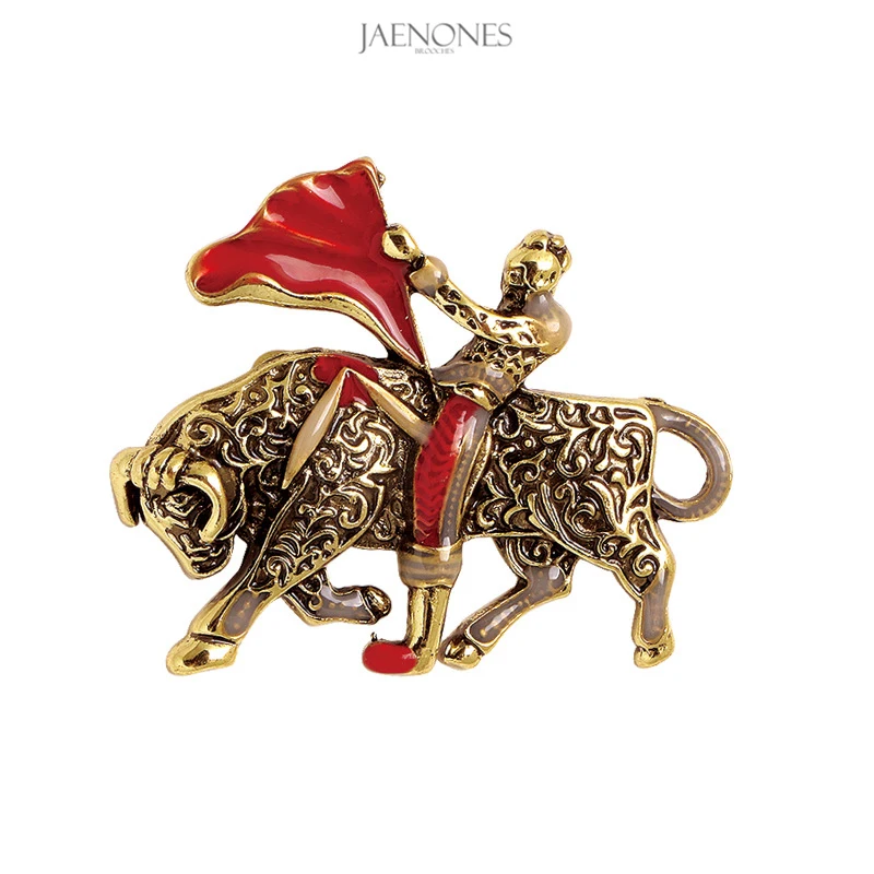 

JAENONES Hot Selling New Products Designer Vintage Alloy Animal Brooch Cow Brooches For Women Men