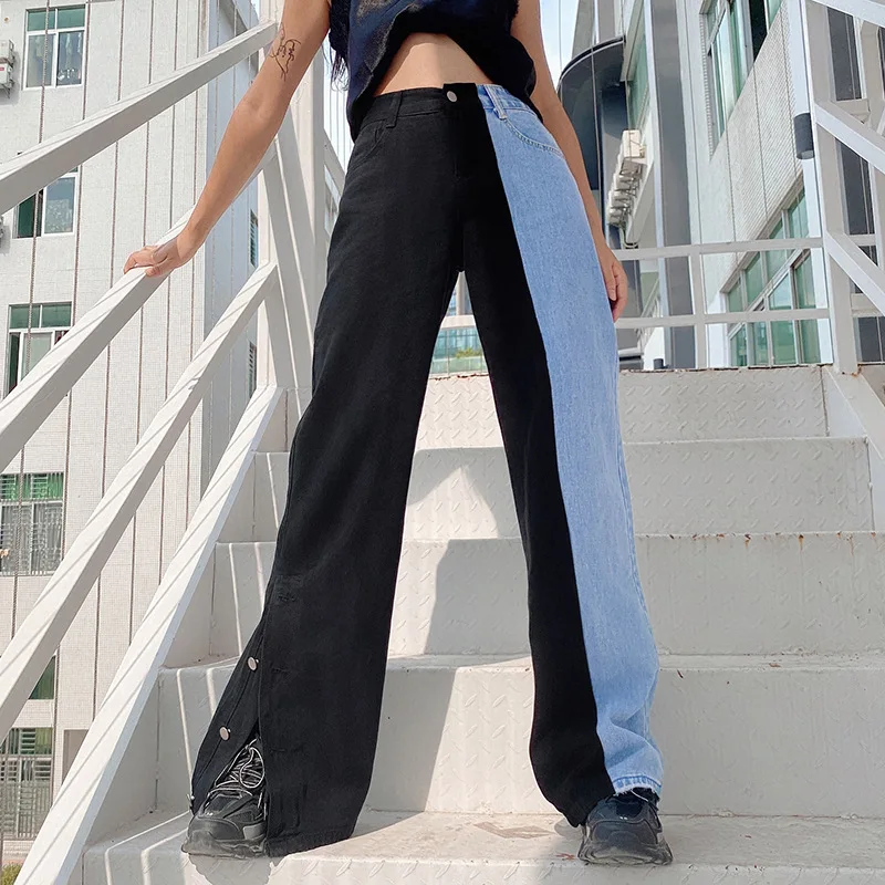 

2020 new arrivals fashion contrast color design high street women casual denim jeans