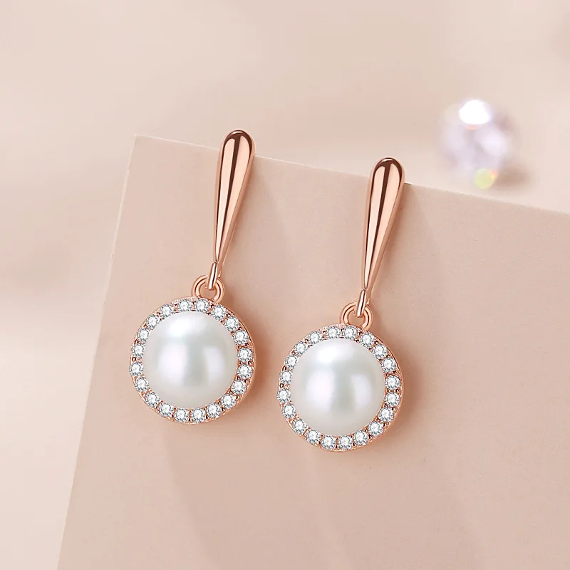 

Fine 925 Sterling Silver Jewelry Natural Freshwater Pearl S925 Halo Drop Earrings Necklace S925 Women Jewelry Sets