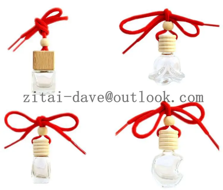8ml Hanging car air freshener perfume diffuser glass bottle with wooden cap