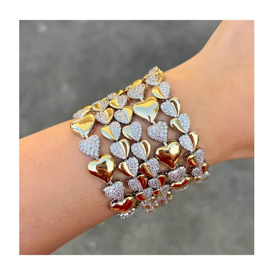 2024 New Designer Fashion Jewelry Moissanite Diamond Crystal Heart Bracelets & Bangles Set for Women Party Wedding & Gift