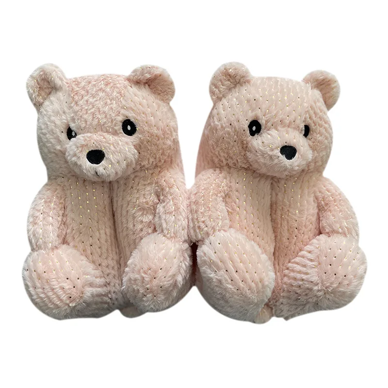 

Superstarer teddy bear slippers plush animal cotton slippers women fashion warm house home bear slippers fluffy luminous slides