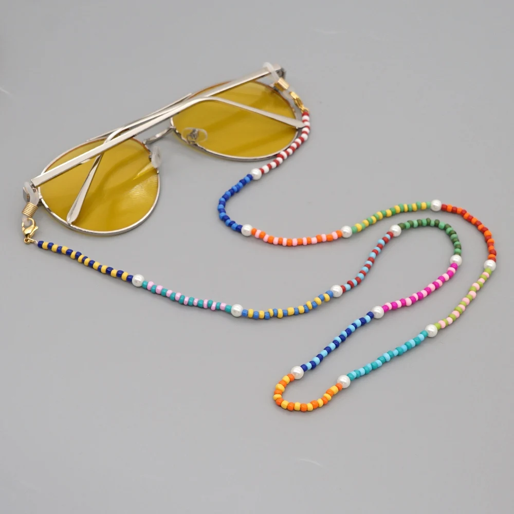 

Go2boho Sunglasses Chain For Women Jewellery Seed Bead Jewelry Rainbow Bracelet Colorful Real Natural Pearl Sunglasses Chains