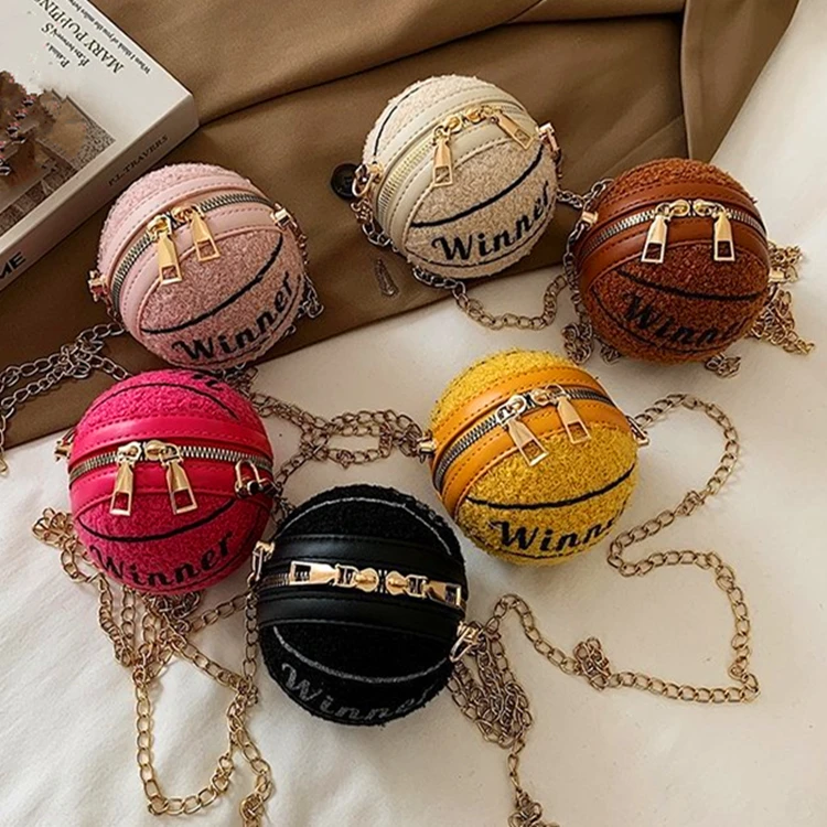 

Toddler Girls Plush Basketball Purses Plush Basketball Purse Fur Crossbody Bags Kids Handbags Women Plush Round Ball Bags Purse, 6colors