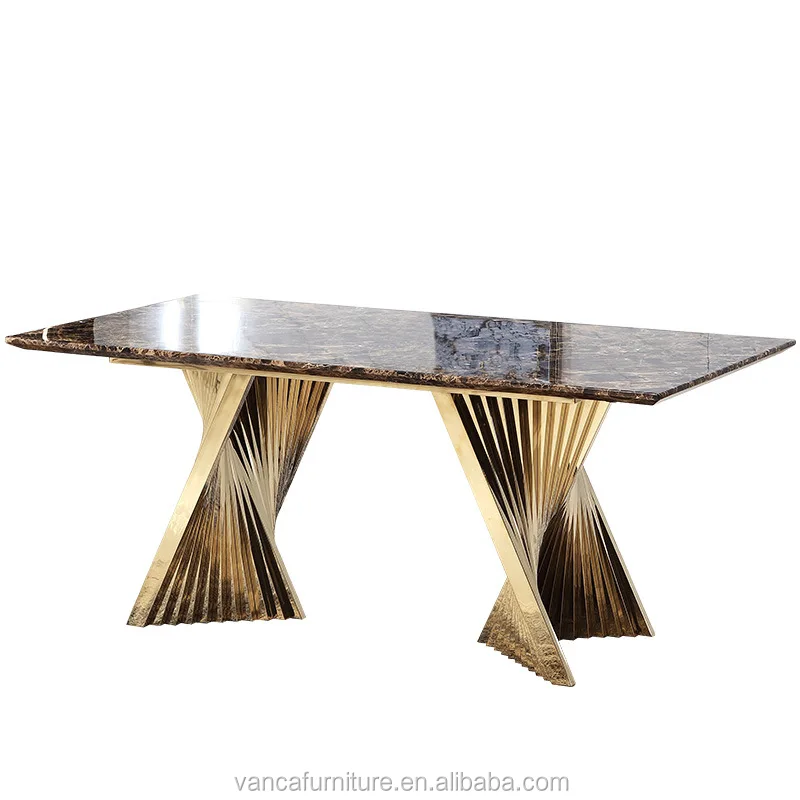 

luxury gold stainless steel dining table set modern, Many colors