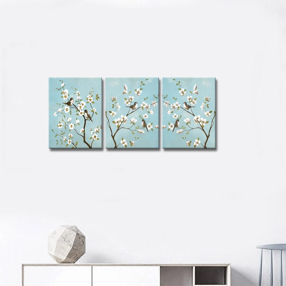 

Famous Spring Beautiful White Flower Birds Landscape Scenery Painting Print Home Office Hotel Wall Decoration Canvas Art, Mulit-color