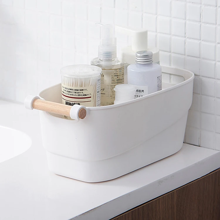 

Plastic bathroom storage basket with handle PP storage basket, White