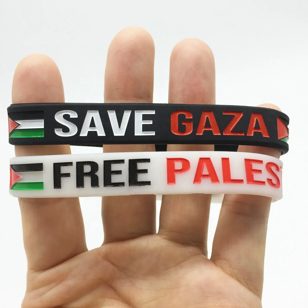 

Hot Sale Save Gaza Wristband Free Palestine Flag Rubber Silicone Bracelet Armband, Any pantone colors